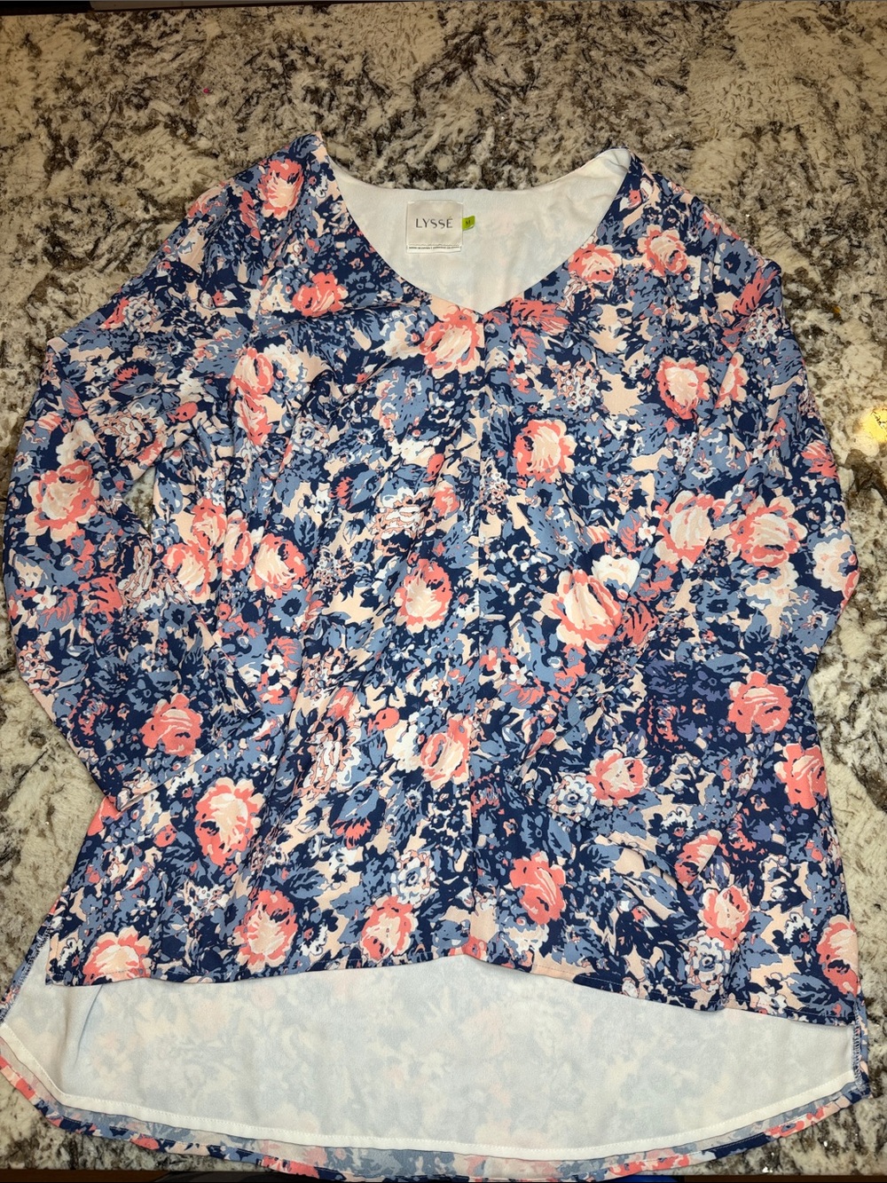 Lysse Navy Blue Floral Blouse with Pink Accents